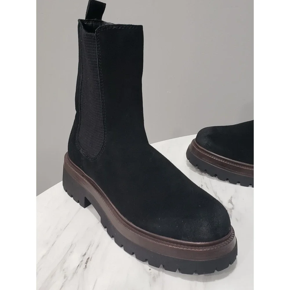Steve‎ Madden Boots Suede Size 8.5 Black Blitzen Chelsea Ankle Lug Sole Booties